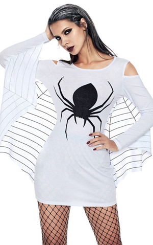 BY89052-1 Spider Costume Women White Spiderweb Jersey Tunic Dress Plus size